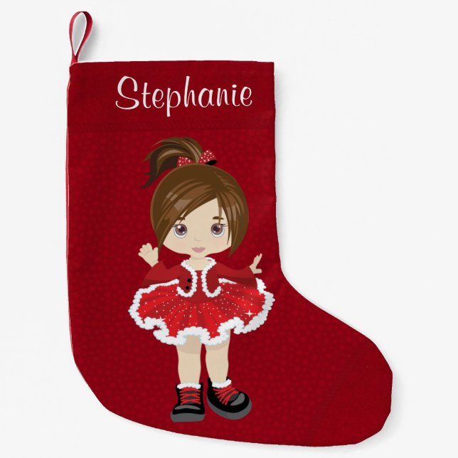 Brunette Christmas Hip Hop Dancer Small Christmas Stocking (Front)