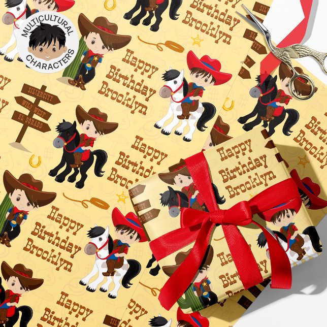 Brunette Cowboy Personalised Wrapping Paper (Creator Uploaded)