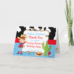 Brunette Cowboy Western Birthday Party Thank You Card