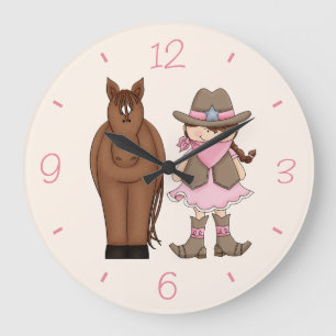 Brunette Cowgirl and Horse Wall Clock
