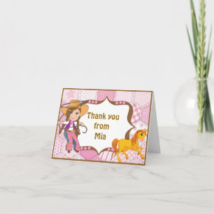 Brunette Cowgirl Thank You Note Card