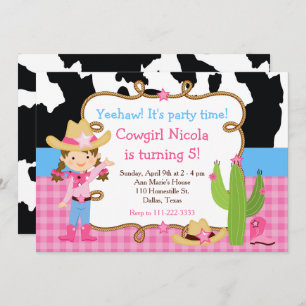Brunette Cowgirl Western Birthday Party Invitation