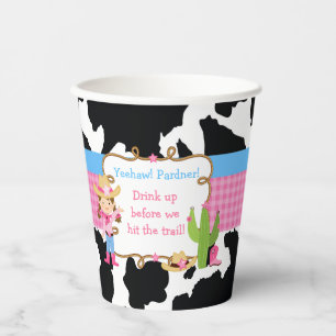 Brunette Cowgirl Western Birthday Party Paper Cups