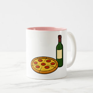 Brunette enjoying wine and pizza Two-Tone coffee mug