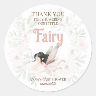 Brunette Fairy Baby Shower Thank You Classic Round Sticker