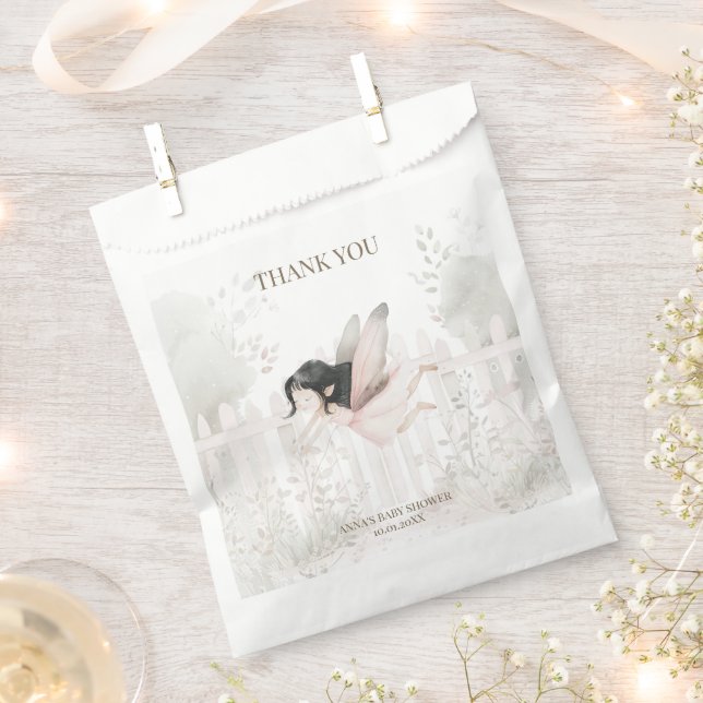 Brunette Fairy Baby Shower Thank You Favour Bag (Clipped)