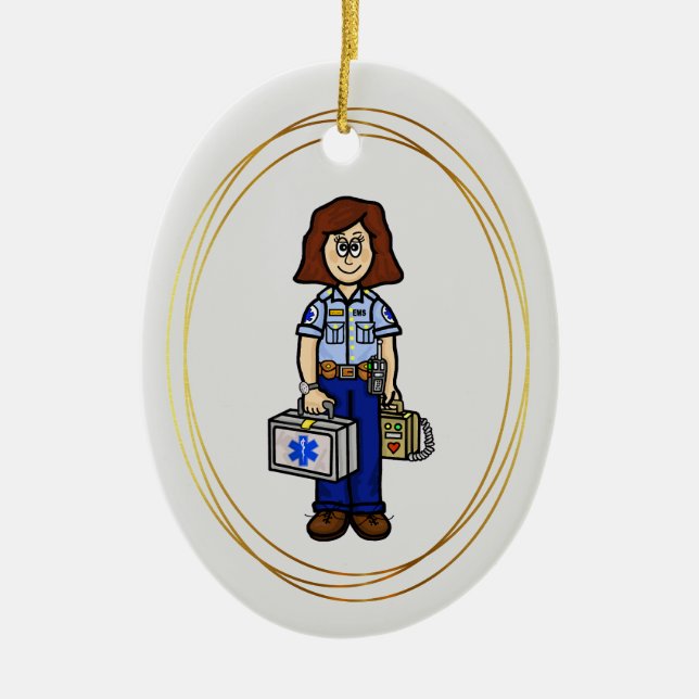 Brunette Female EMS Paramedic Ornament (Front)