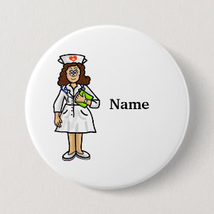 Brunette Female Nurse Button Add Name!