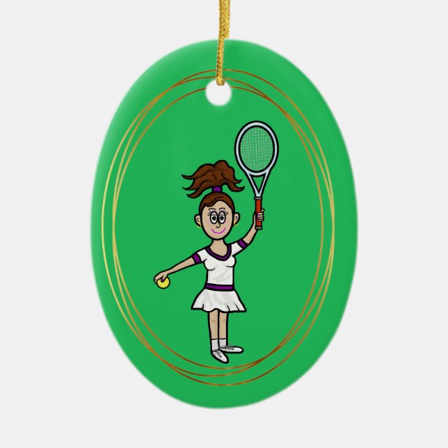 Brunette Female Tennis Player Christmas Ornament (Front)