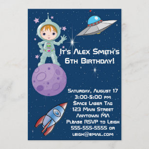 Brunette Girl Astronaut Birthday Invitation