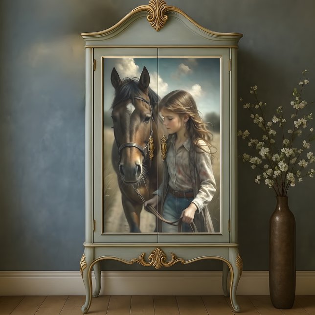 Brunette Girl Brown Horse Rustic Country Decoupage Tissue Paper (Brunette Girl Brown Horse Rustic Country Decoupage Tissue Paper)