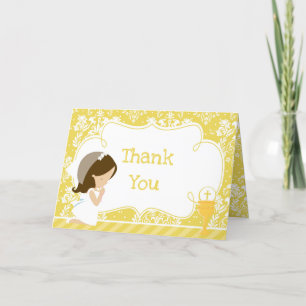 Brunette Girl First Communion  'Thank You' Thank You Card