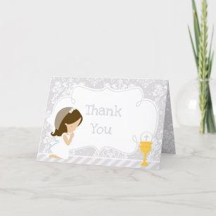 Brunette Girl First Communion  'Thank You' Thank You Card