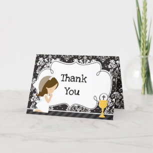 Brunette Girl First Communion  'Thank You' Thank You Card