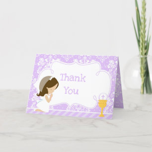 Brunette Girl First Communion  'Thank You' Thank You Card