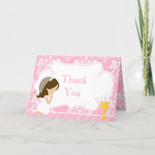 Brunette Girl First Communion  'Thank You' Thank You Card