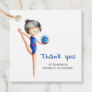 Brunette Girl Gymnastics Birthday Thank You Favour Tags