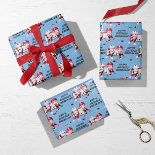 Brunette Girl Hockey Personalised Wrapping Paper Sheet