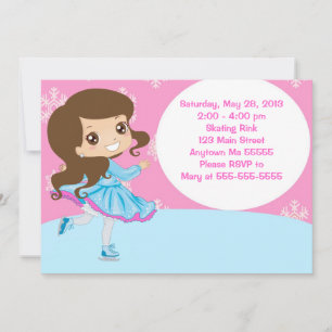 Brunette Girl Ice Skating Birthday Invitation