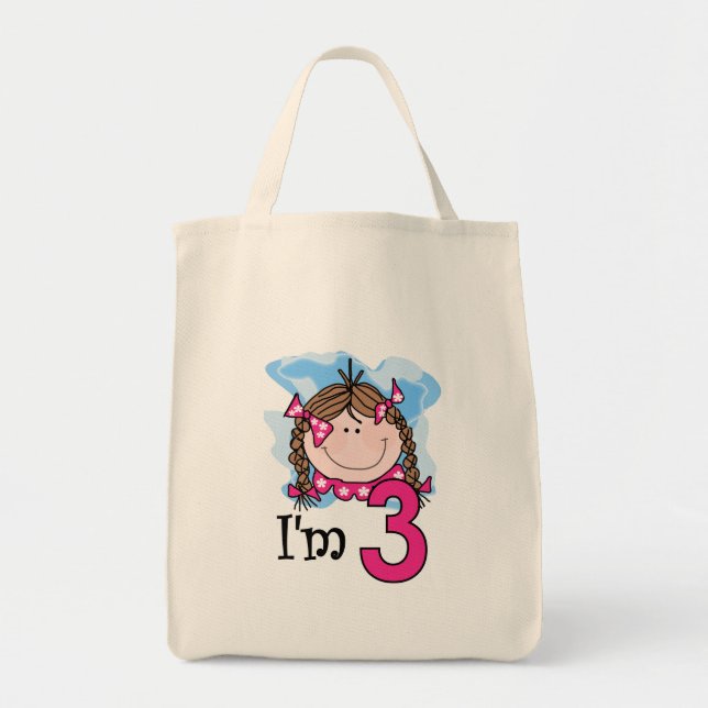 Brunette Girl I'm Three Tote Bag (Front)