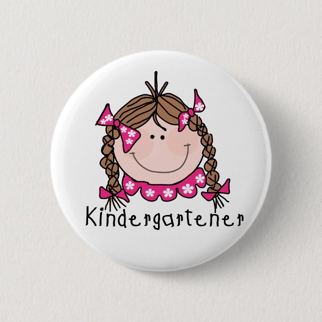 Brunette Girl Kindergartener 6 Cm Round Badge (Front)