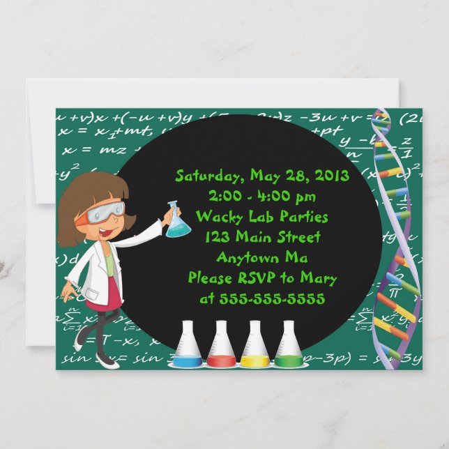 Brunette Girl Mad Scientist Party Invitation (Front)