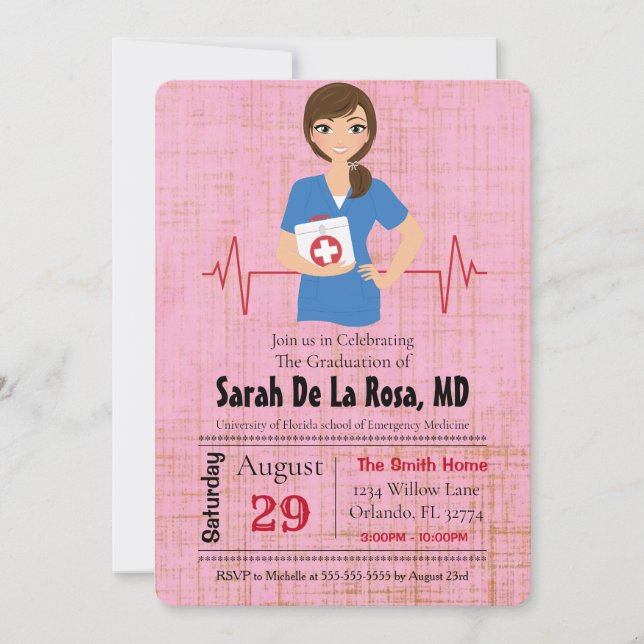 Brunette Girl Medical School Graduation Invite (Front)