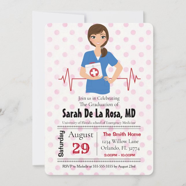 Brunette Girl Medical School Graduation Invite (Front)