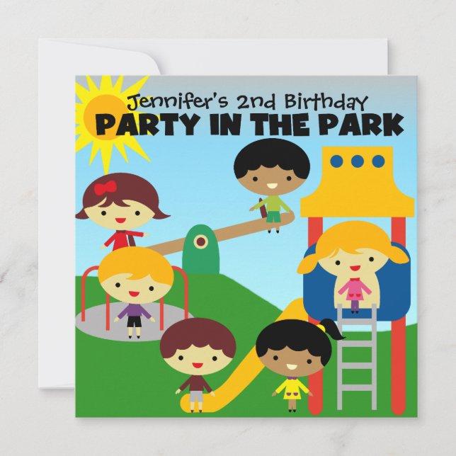 Brunette Girl Party in the Park Birthday Invite (Front)
