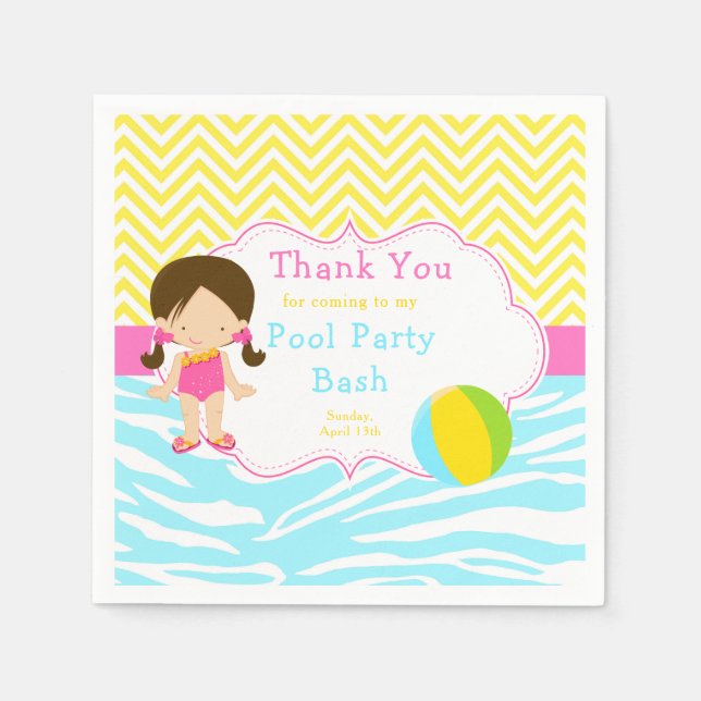 Brunette Girl Pool Party Bash Party Napkin (Front)