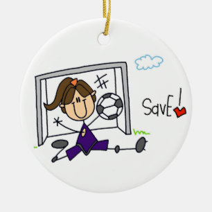 Brunette Girl Soccer Goal Keeper Ornament