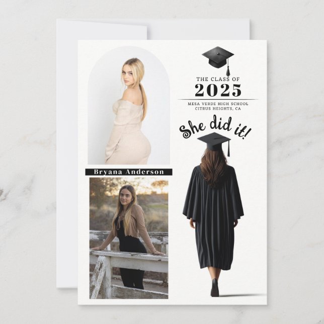 Brunette Grad Girl Graduation Photo Announcement  (Front)