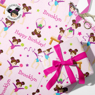 Brunette Gymnastics Birthday Wrapping Paper