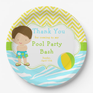Brunette Hair Boy Pool Party Bash Party Paper Plate