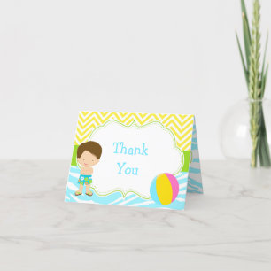 Brunette Hair Boy Pool Party Bash Party Thank You Card