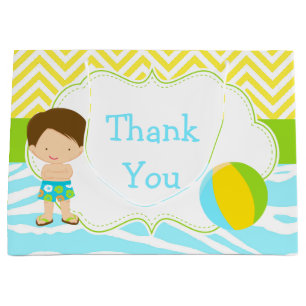 Brunette Hair Boy Pool Party Bash Party Thank You Large Gift Bag