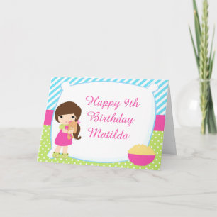 Brunette Hair Girl Sleepover Slumber Birthday Card