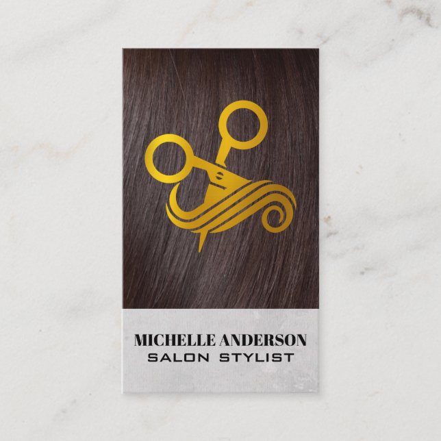 Brunette Hair | Hair Stylist Scissors Business Card (Front)