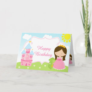 Brunette Hair Princess and Dragon  Card