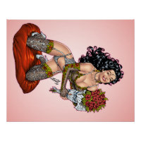 Brunette in Lingerie with Roses Illustration
