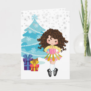 Brunette Irish Dancer Winter Christmas Holiday Card
