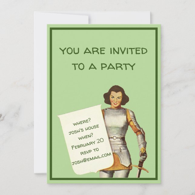 Brunette Lady Knight Invitation (Front)