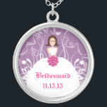 Brunette Lavender Wedding Bridesmaid Necklace<br><div class="desc">Keepsake Necklaces Choose either Silver Plated Gold Finish or Sterling Silver Unique Personalised Custom !st Christmas Gift Wedding Keepsake Wedding Party Necklaces - to change background colour - click customise - click edit - choose last tool in drop down menu and choose from one of the colours shown or enter...</div>