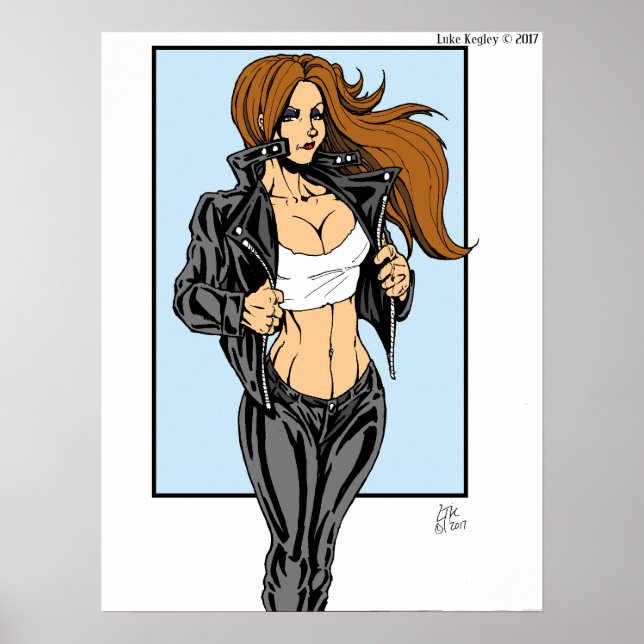 Brunette Leather Biker Chick Poster (Front)