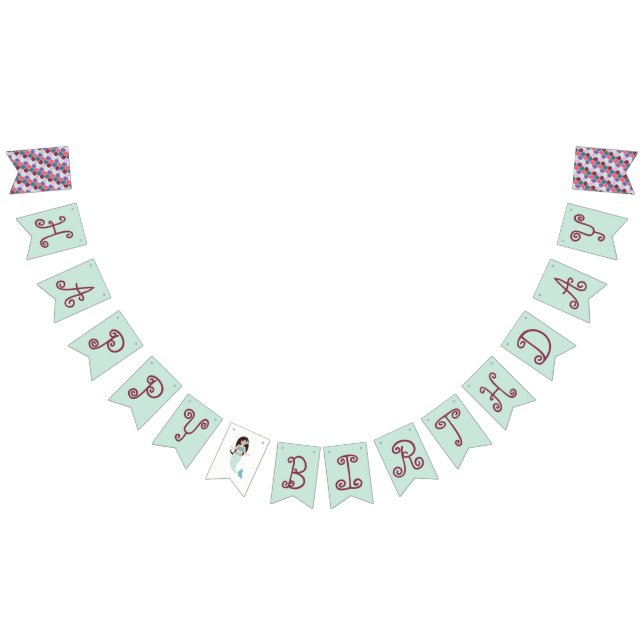 Brunette Mermaid Birthday Bunting Banner (All)