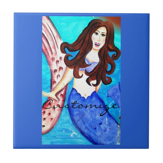 brunette mermaid blue tile (Front)