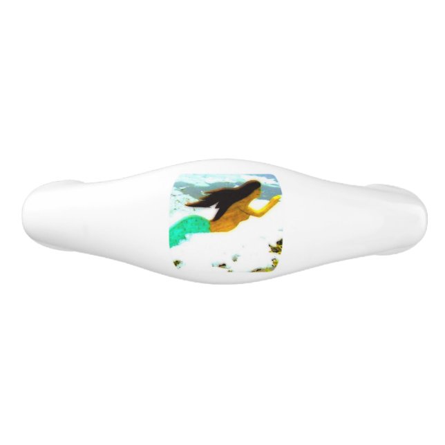 brunette mermaid ceramic drawer pull (Front)