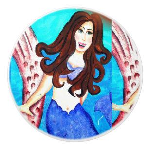brunette mermaid ceramic knob