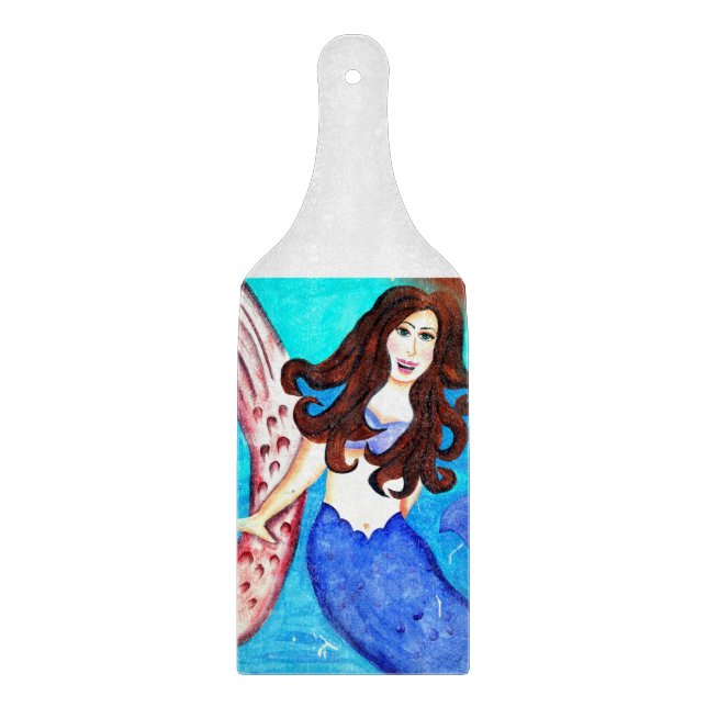 brunette mermaid cutting board (Front)