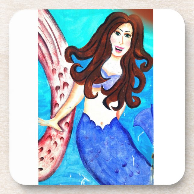 brunette mermaid drink coaster (Front)
